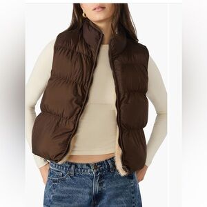 Steve Madden Tan Quilted Vest with Faux Shearling Trim